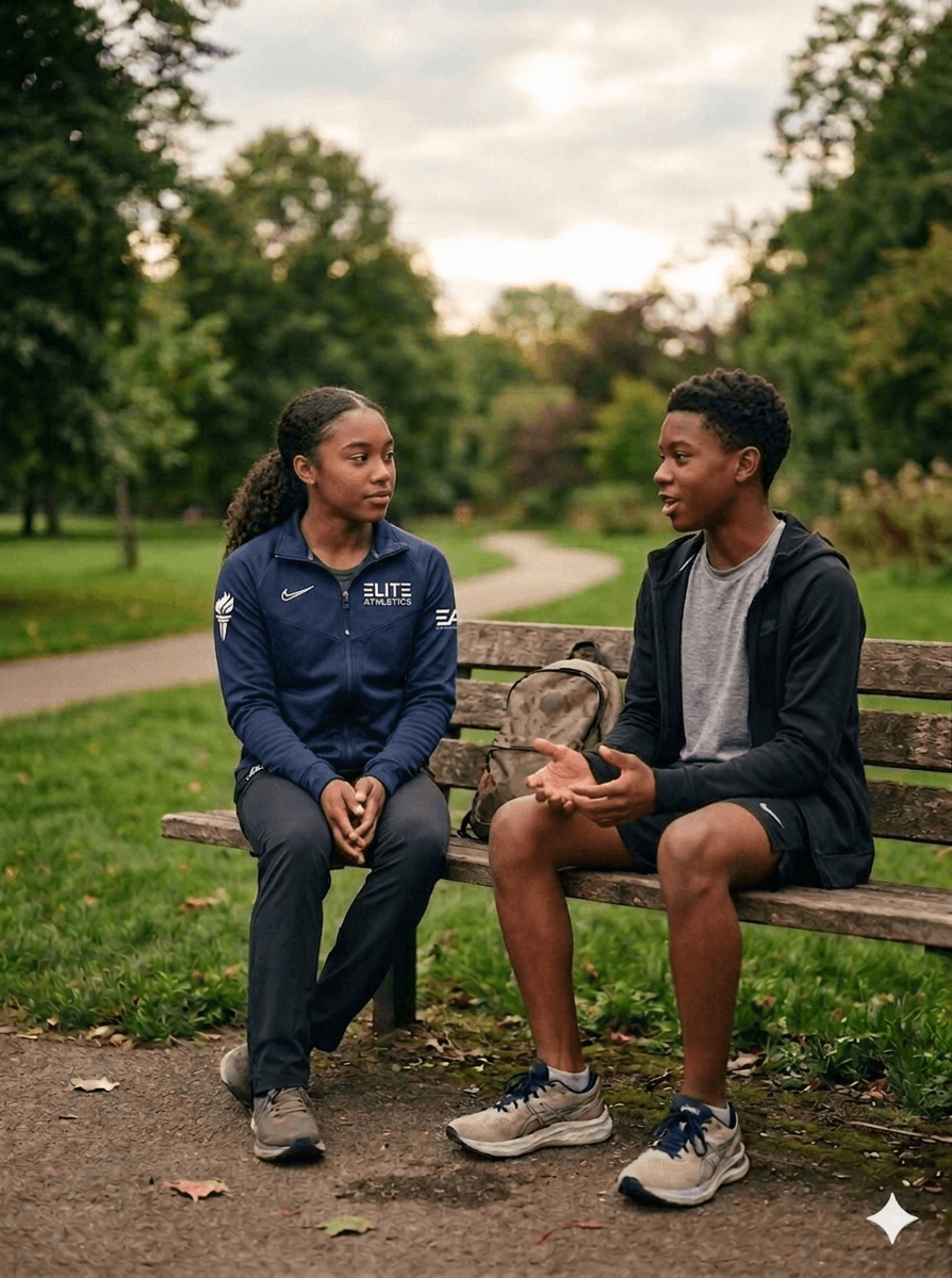 Mentor and youth participant in conversation after a run